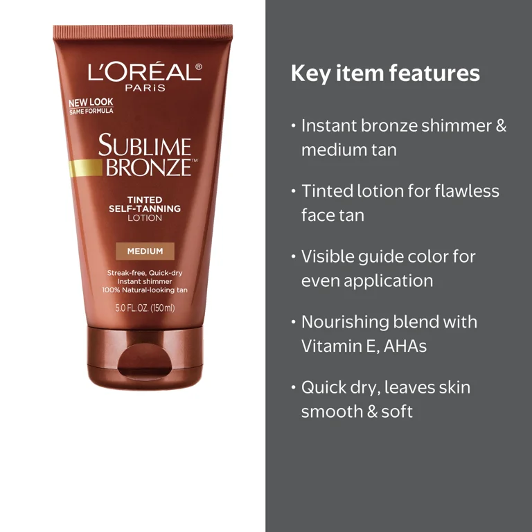 L'Oreal Paris Sublime Bronze Tinted Self-Tanning Lotion for Face, Medium, 5 fl oz