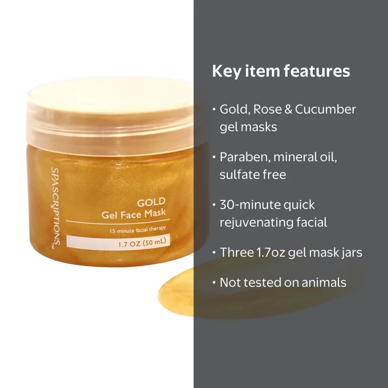 SpaScriptions Gold, Rose & Cucumber Gel Masks-1.7oz (Jar) (Pack of