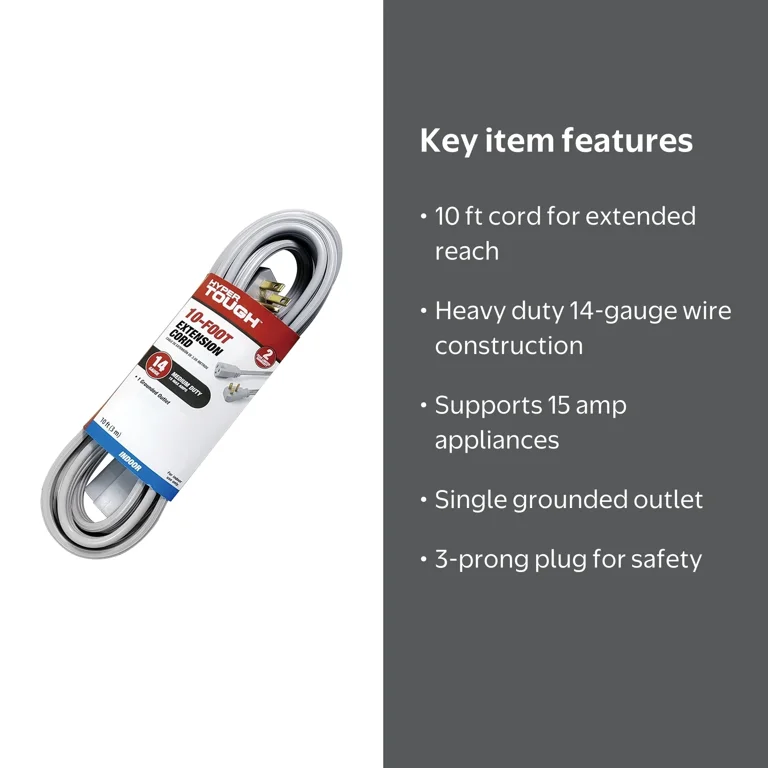 Hyper Tough 10FT 14AWG 3 Prong Gray Indoor Air Conditioner