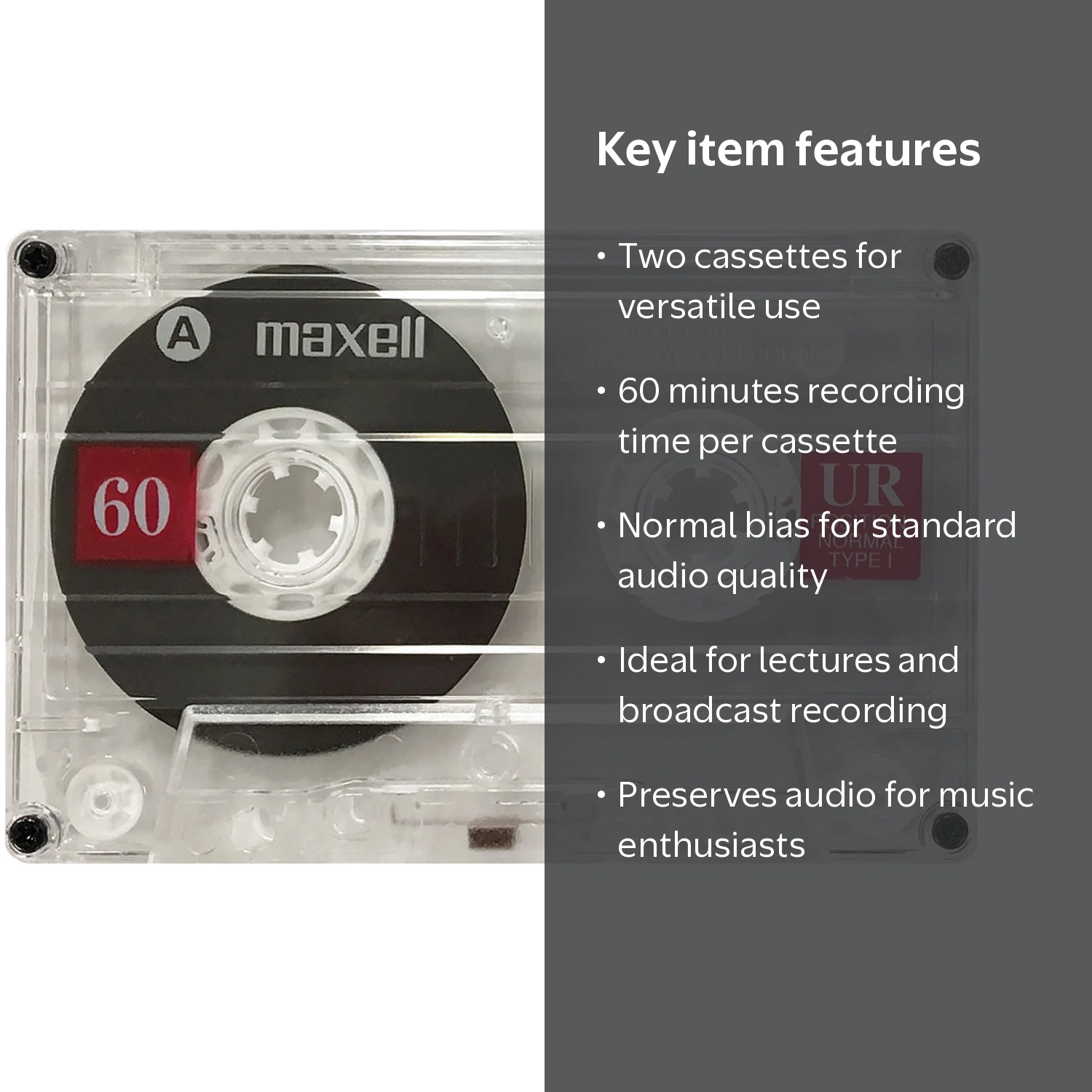 Maxell, Cassette Tapes, 109024, 60-Minute Normal Bias 2 Pack