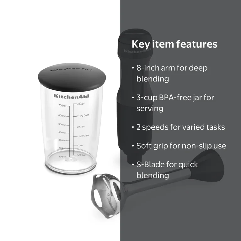 KitchenAid Hand Blender KHB1231OB, 2-Speed Corded with 8