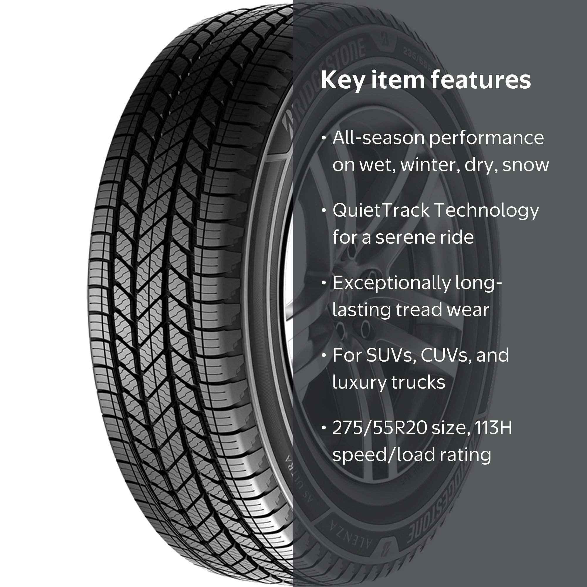 Bridgestone, SUV/Crossover Tire, 275/55R20 113H, All Season Ultra