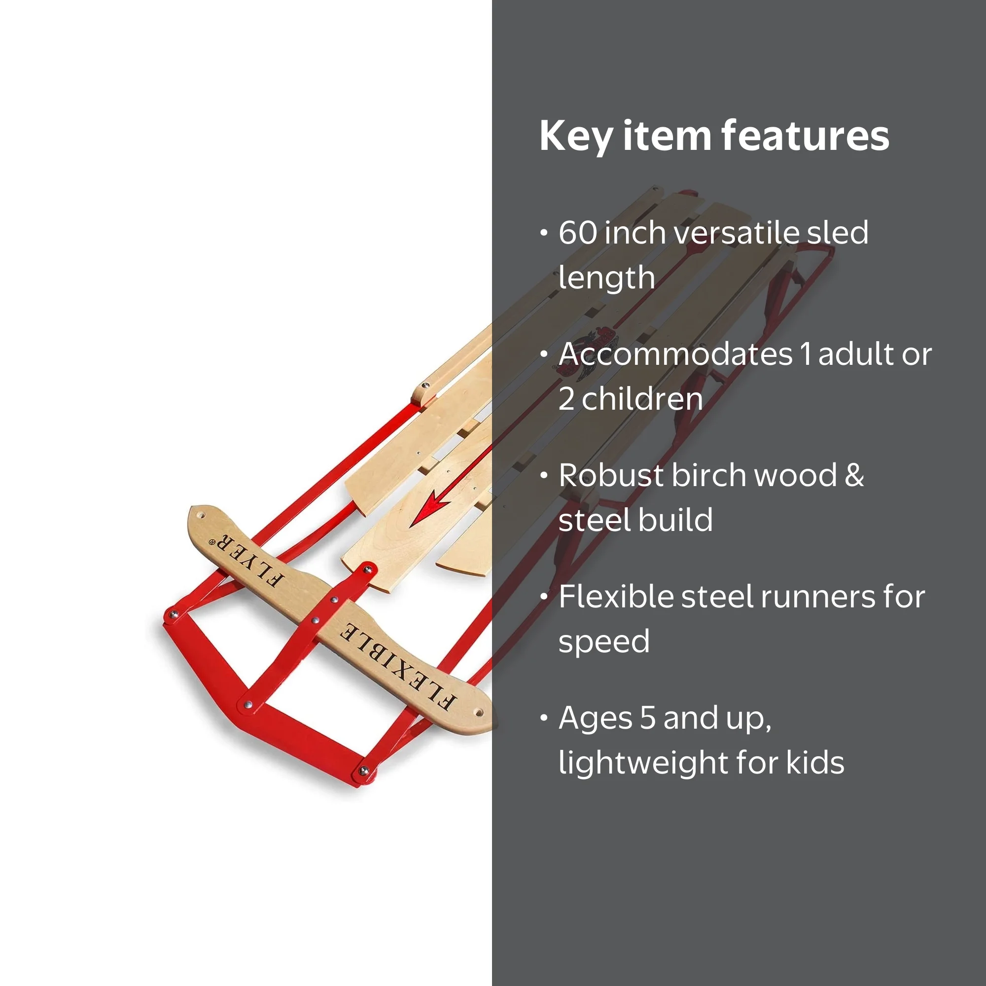 Flexible Flyer 1060 Metal Runner Steel & Wood Snow Slider Sled, 60