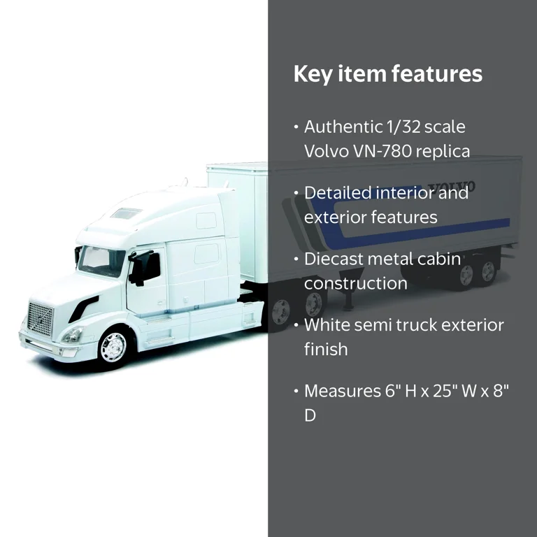 New Ray Toys, Volvo Tractor and Trailer, VN-780 1/32 Scale, White