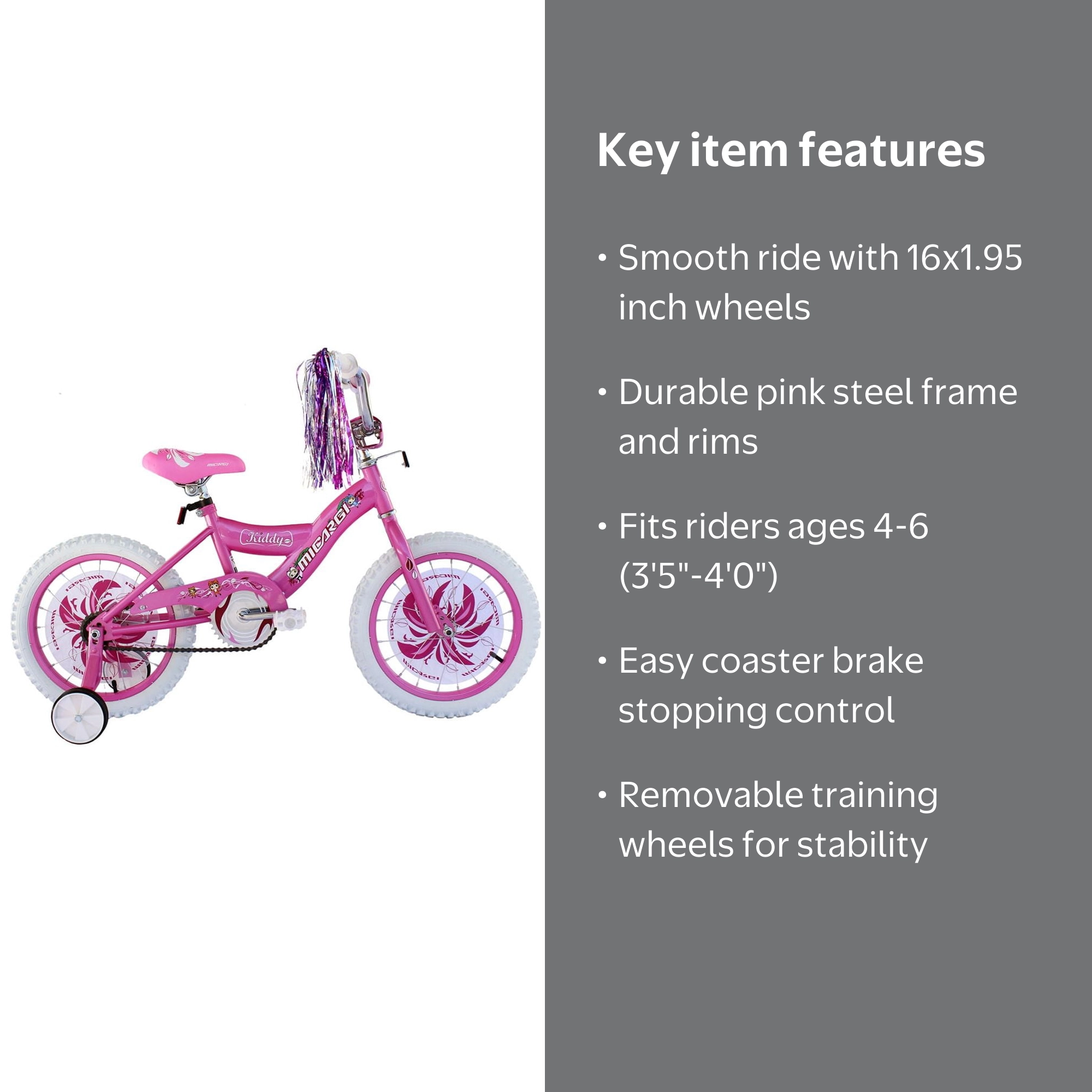 Micargi 16 In. Kiddy Kids Bike, Pink - Walmart.com