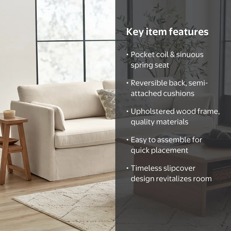 Better Homes & Gardens Waylen Slipcover Sofa, Cream, by Dave