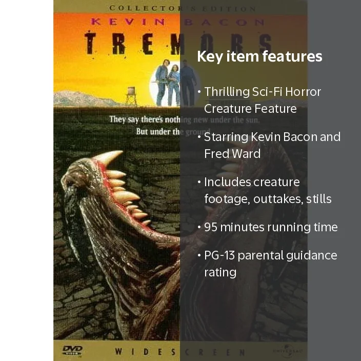Universal Studios Tremors DVD, Kevin Bacon, Fred Ward, 1990, PG-13