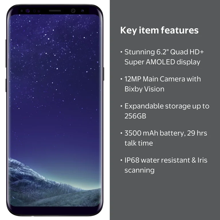 Samsung Galaxy S8+ Android Cell, 64GB, Midnight Black, AT&T, 6.2