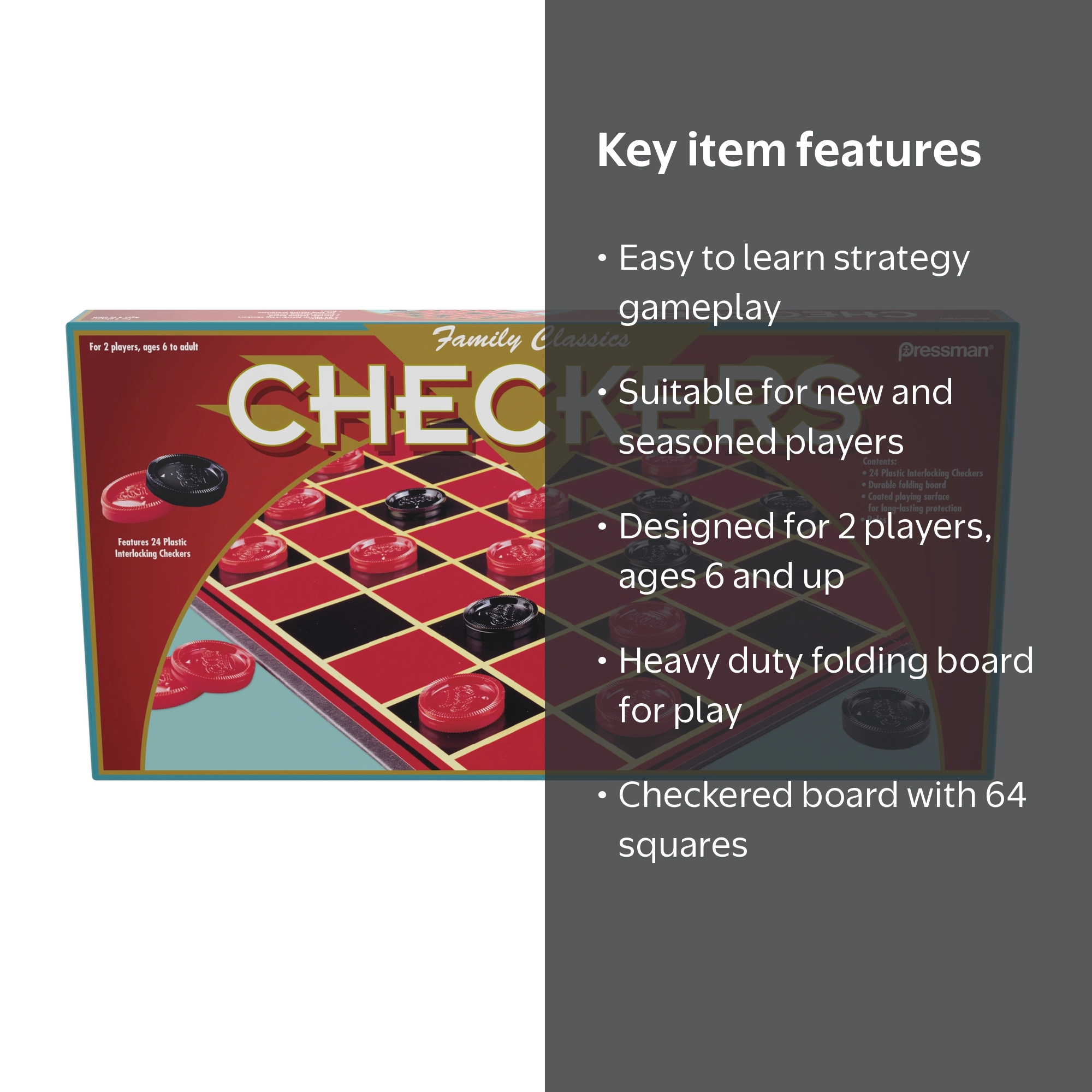 Pressman, Checkers Table Game Set, Red, 8x8 Board for 2 Players