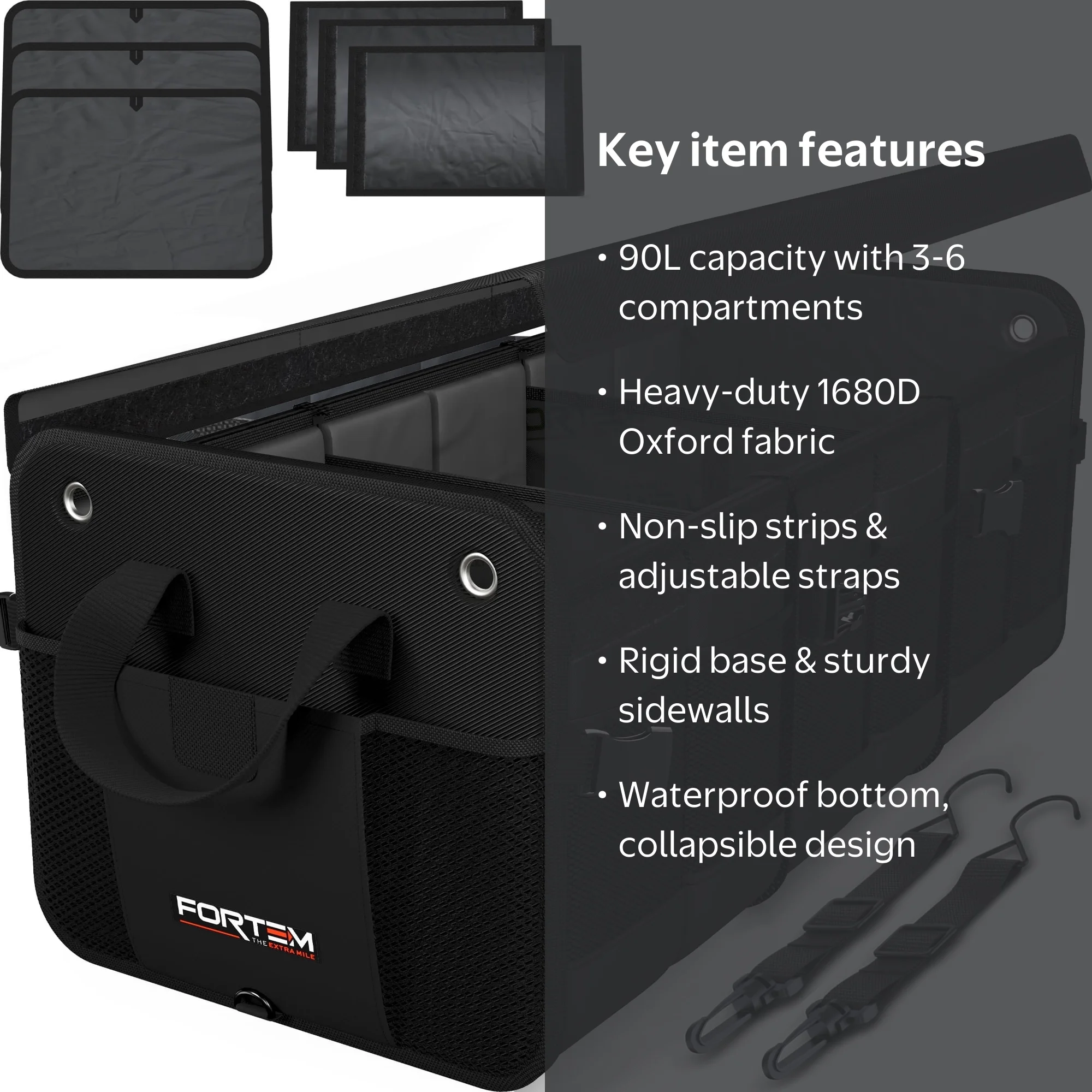 FORTEM SUV Trunk Organizer, 90L, Collapsible, Multi-Compartment