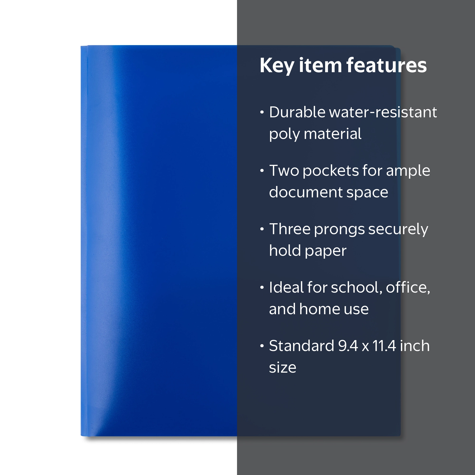 Pen+Gear Durable 3-Prong 2-Pocket Poly Folder, Blue, 9.4x11.4