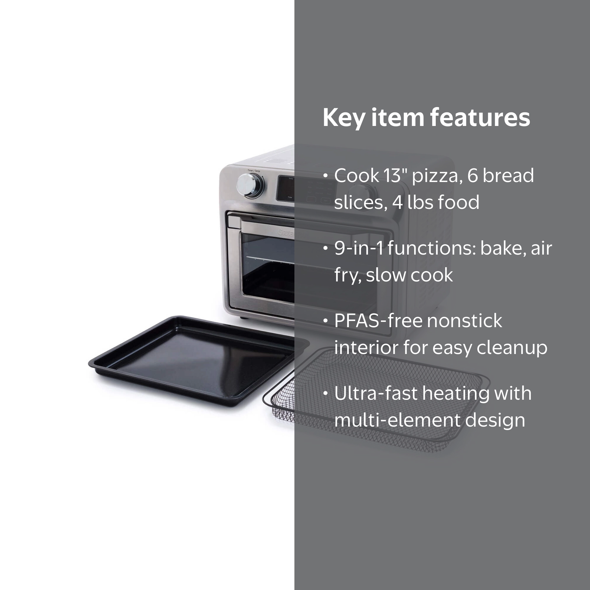 GreenPan Bistro Large 9-in-1 Stainless Steel Air Fryer Toaster