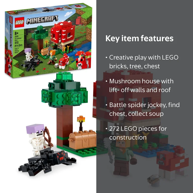 LEGO, Minecraft The Mushroom House 21179 Building Toy Set for Kids