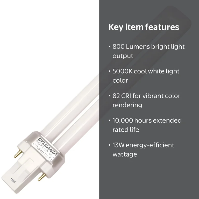 Sylvania 13W Single Tube 2-Pin GX23 Fluorescent Light Bulb, 5000K