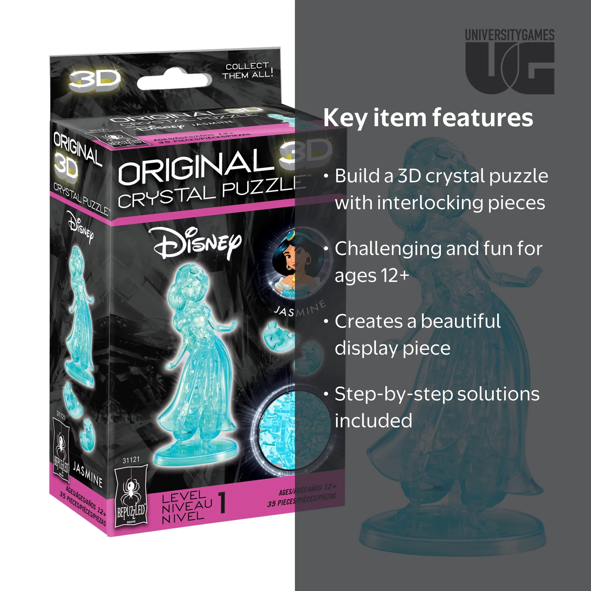 Original 3D Crystal Puzzles Disney Jasmine 3D Crystal Puzzle, Ages