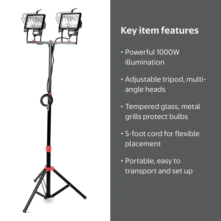 Free Shipping! Hyper Tough 1000W Halogen Work Light with Tripod