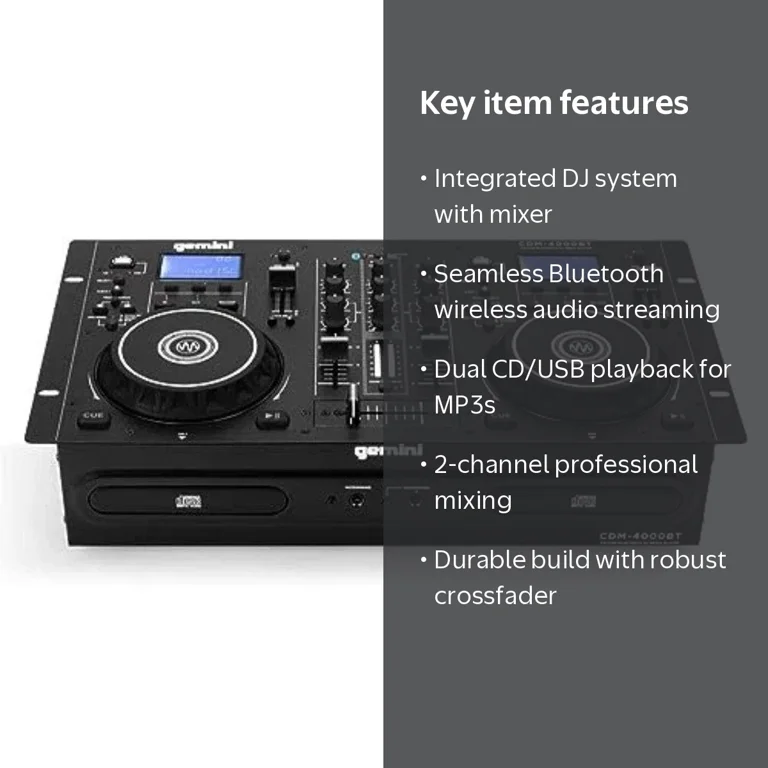 Gemini, DJ Mixer System, Bluetooth, 2-Channel, Dual CD USB Player