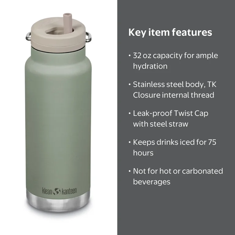 Klean Kanteen, Water Bottle, 32 Oz TKWide, Stainless Steel