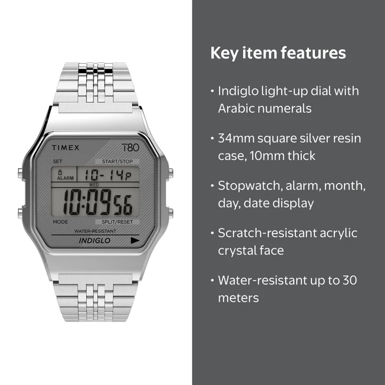 Timex T80 34mm Stainless Steel Bracelet Watch - Walmart.com
