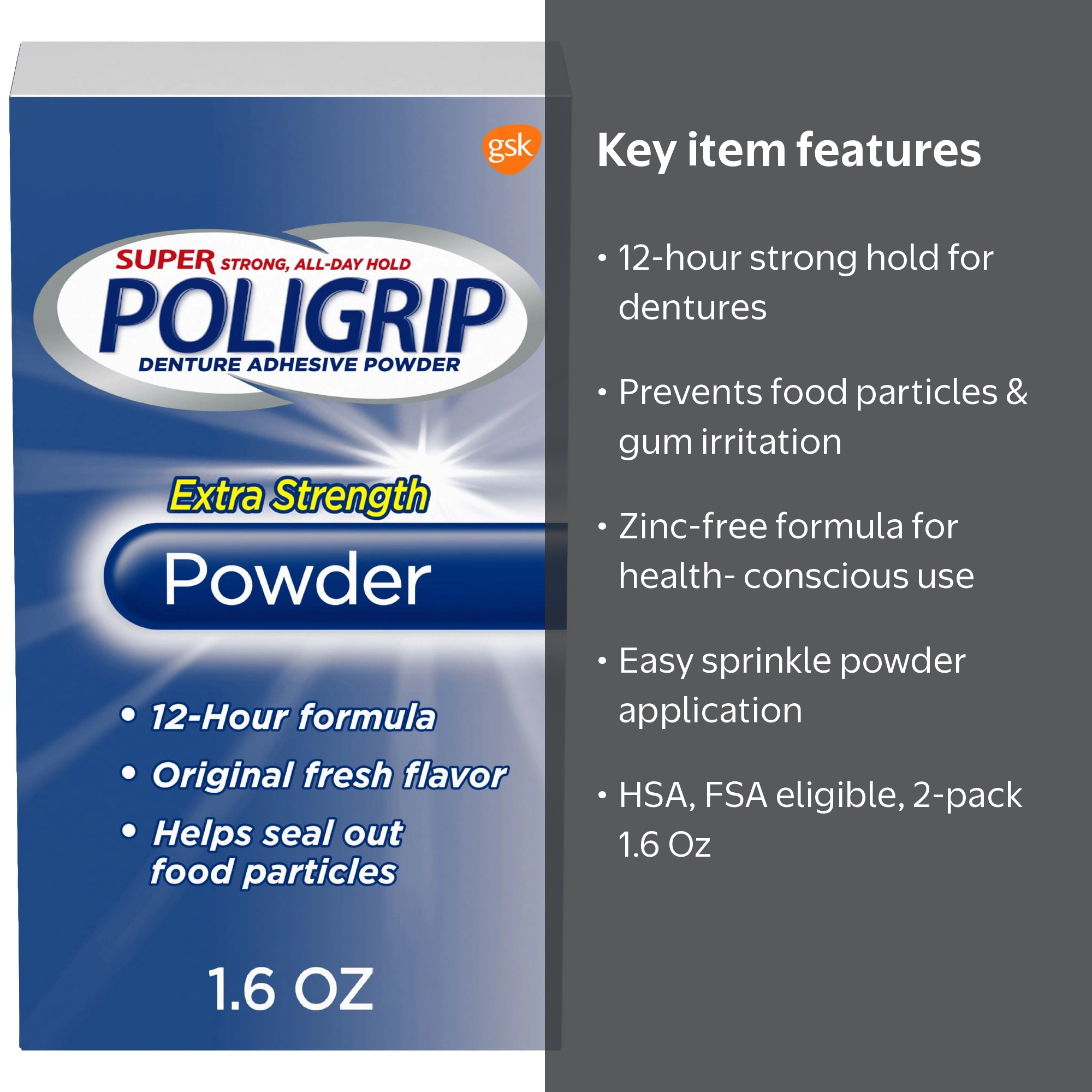 2 pack) Poligrip Extra Strength Denture and Partials Adhesive
