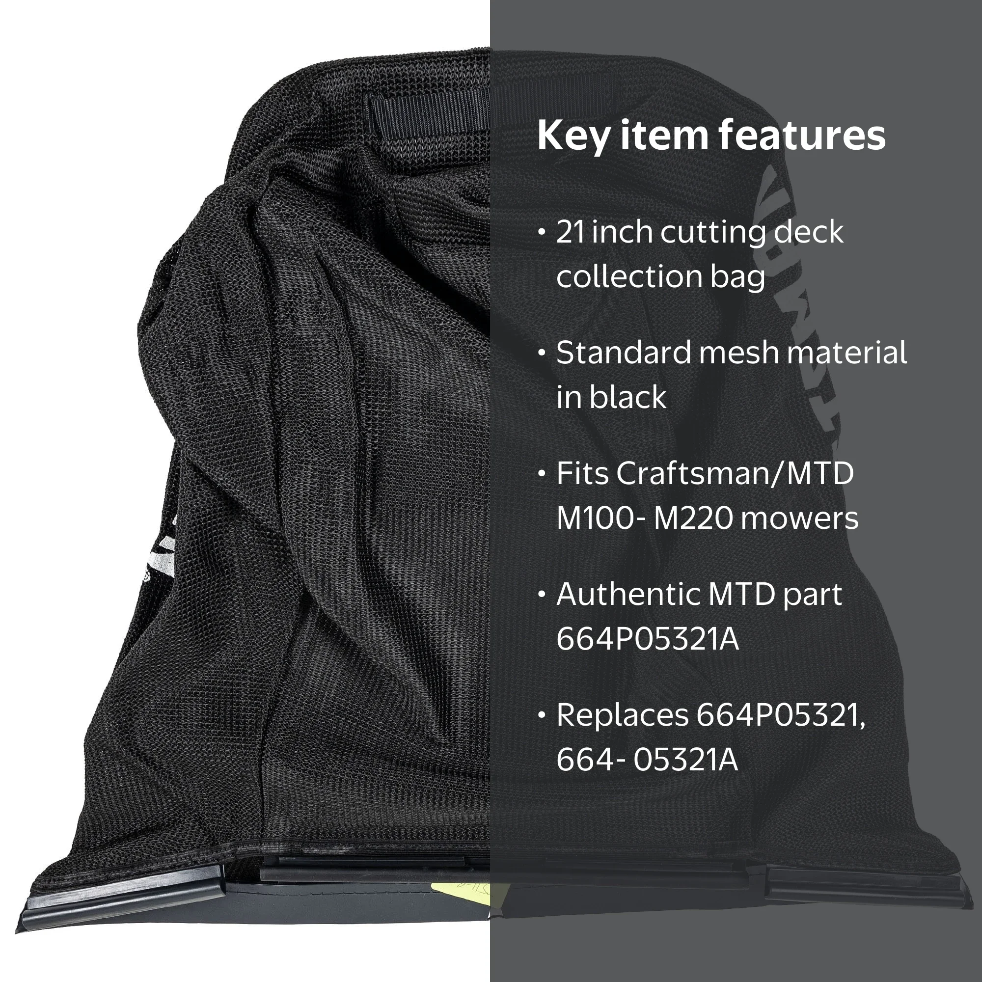 MTD Grassbag 664P05321A Black Std Mesh for Craftsman M100+ more