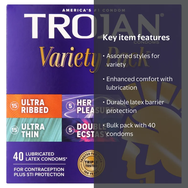 Trojan Lubricated Latex Variety Condom Pack 40 Count - Walmart.com