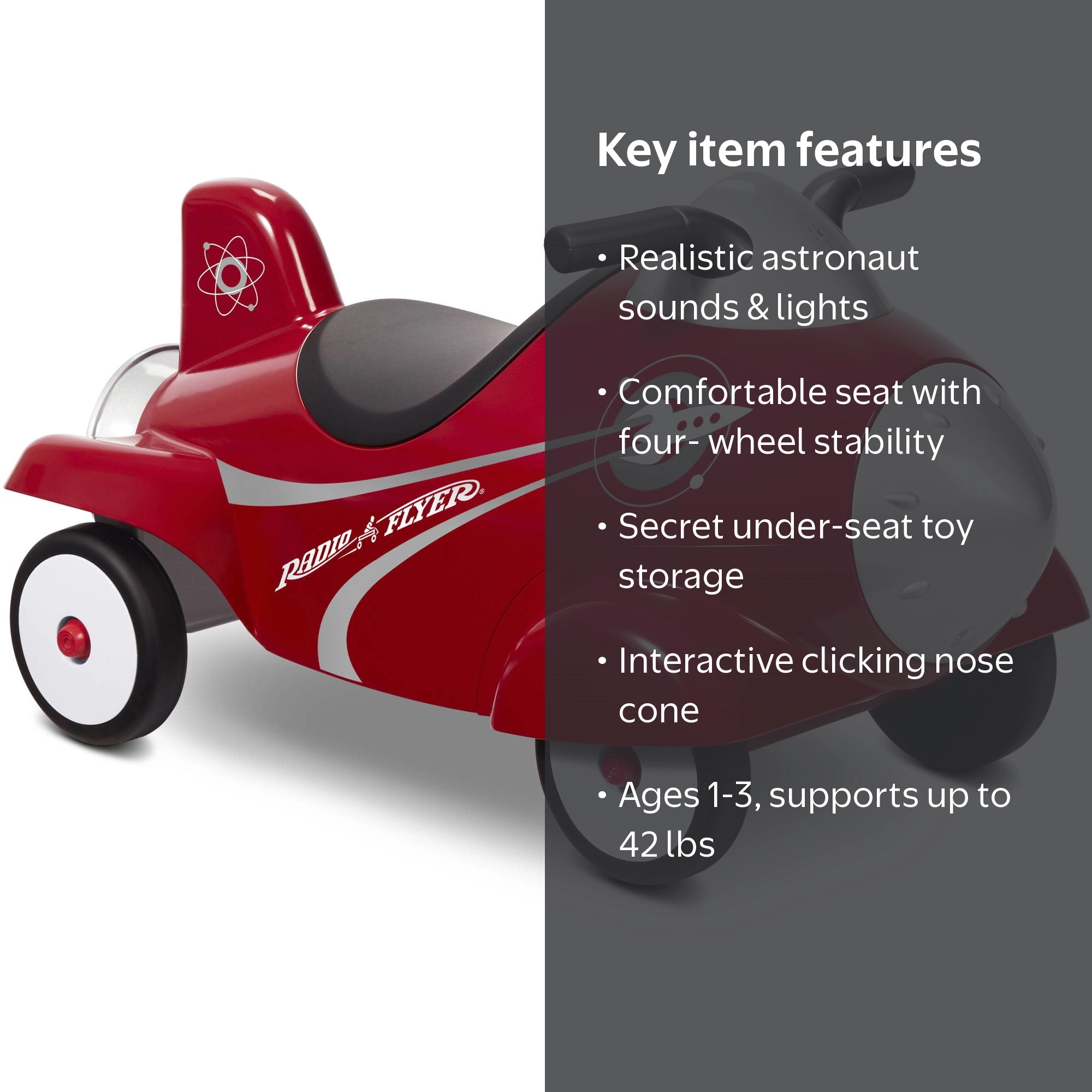 Radio Flyer, Retro Rocket Ride-On, with Lights and Sounds, Red