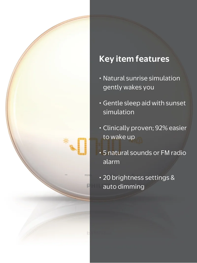 Philips Wake-up Light with Sunrise Sunset Simulation, HF3520/60