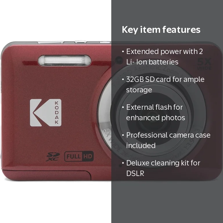 Kodak PIXPRO FZ55 Digital Camera (Red) + Extra Battery + 1 Yr
