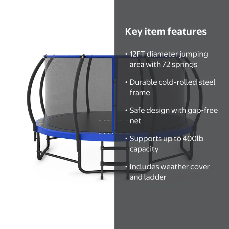 CalmMax 12FT Trampoline with Safety Enclosure & Weather Cover
