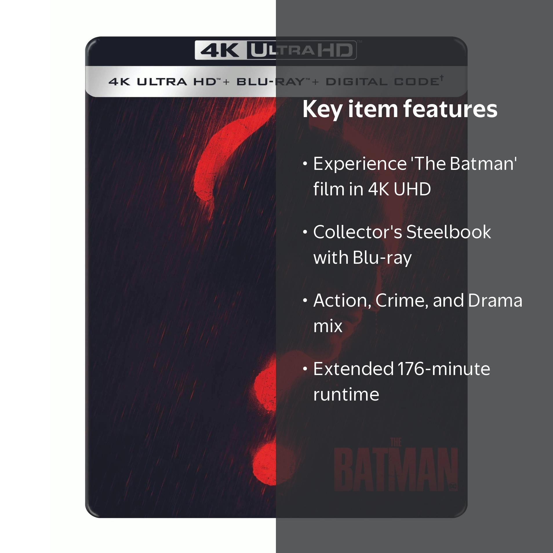 DC Movies: The Batman 4K UHD Steelbook + Blu-ray Movie - Walmart.com