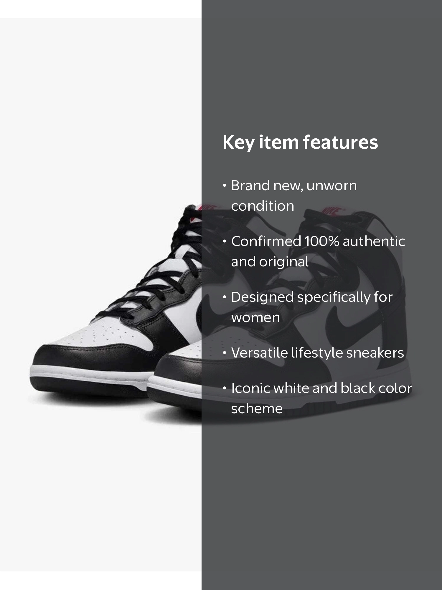 Nike, Dunk High Panda Women's Sneakers, DD1869-103, White Black