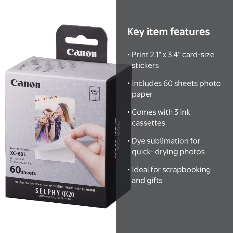 Canon, XC-60L Ink and Paper Set, 60 Sheets + 3 Ink Cassettes