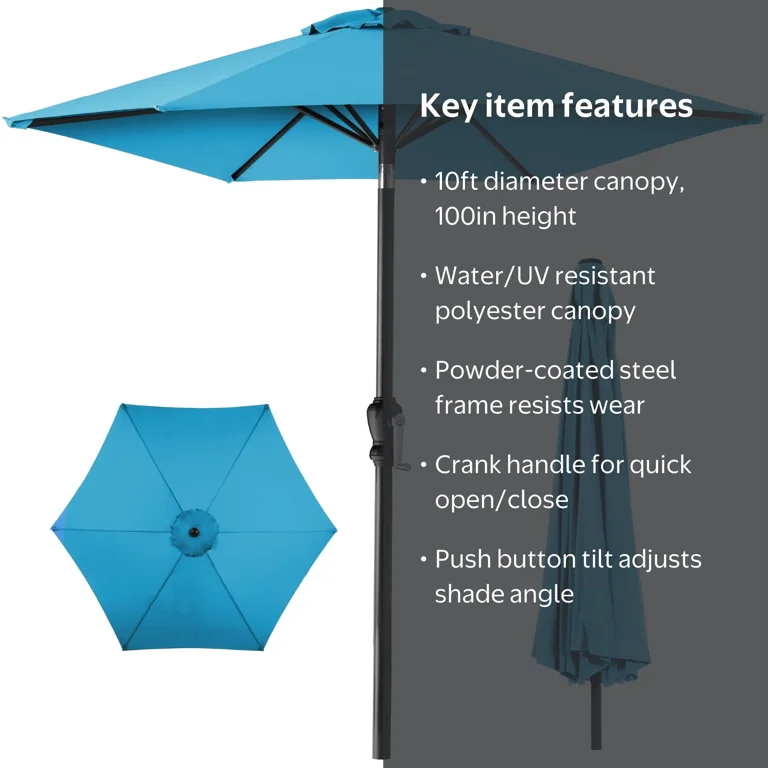 10 ft diameter patio umbrella Domi 10FT Umbrella, Outdoor Table with Aluminum Pole, UV Protection Waterproof Market Sun Umbrella with Push Button Tilt and Crank for Garden, Deck, Backyard, Pool (Gray) : Patio counter weight needed purchase seperately KINGYES Fabric Color 10 Ft. Round Outdoor Umbrella