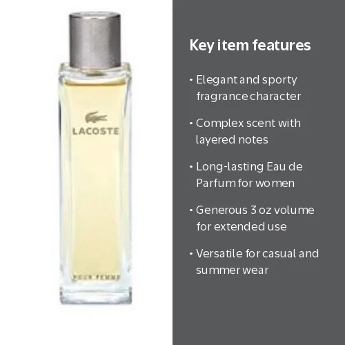 Lacoste, Eau De Parfum for Women, 3 Oz, Elegant Sporty Fragrance