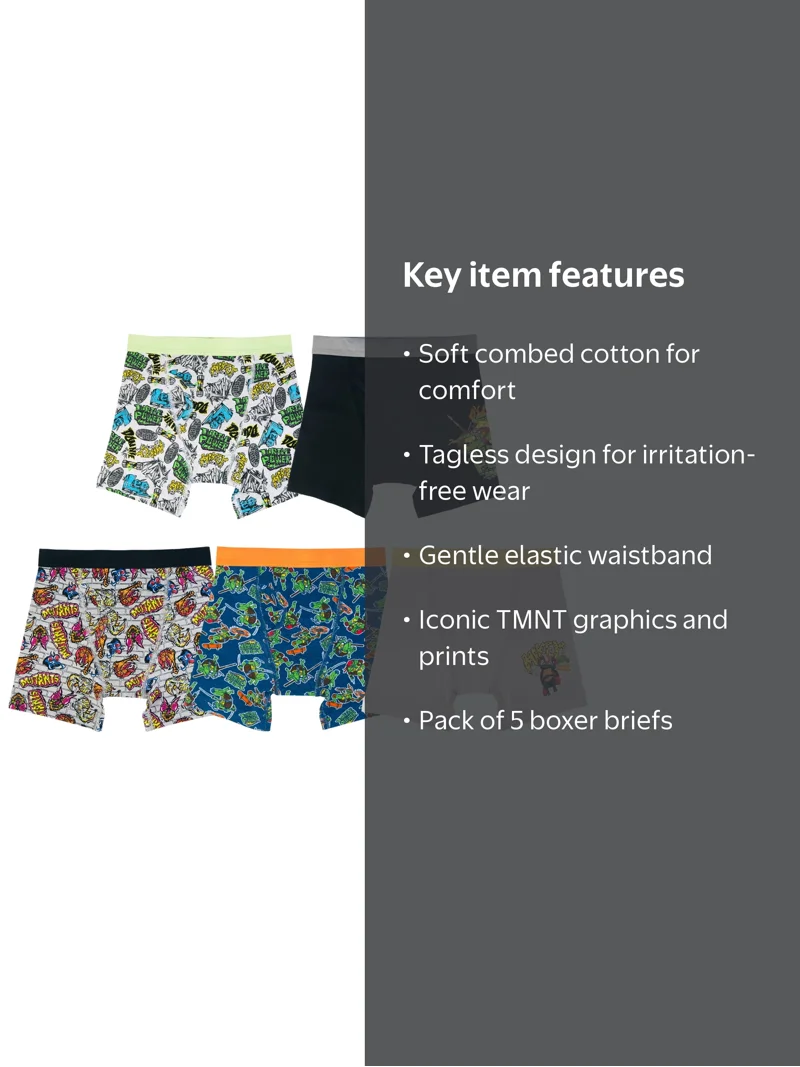 Teenage Mutant Ninja Turtles Boys Boxer Briefs, Pack of 5, Sizes 4
