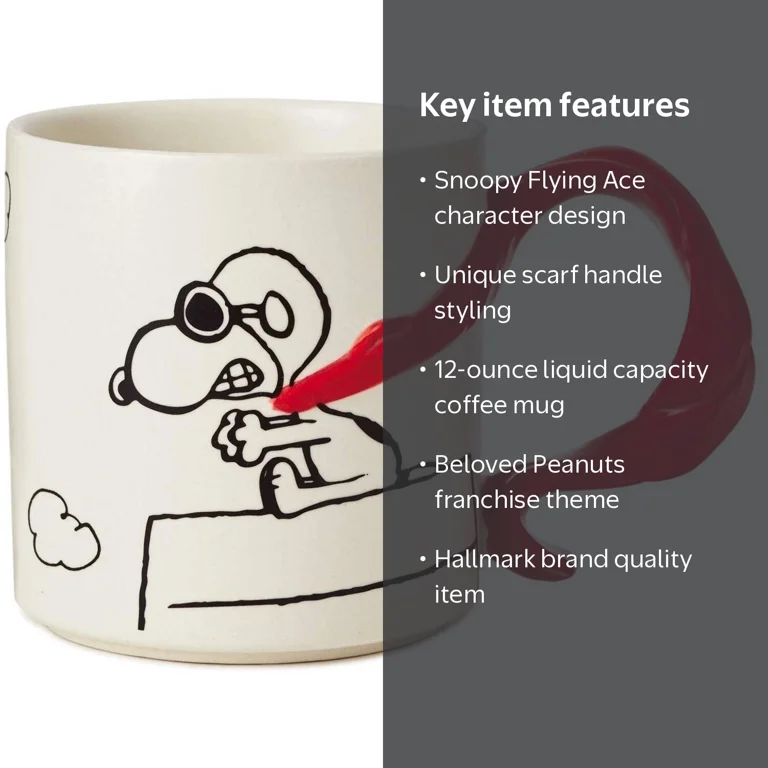Hallmark Peanuts Snoopy Flying Ace With Scarf Handle Coffee Mug 12
