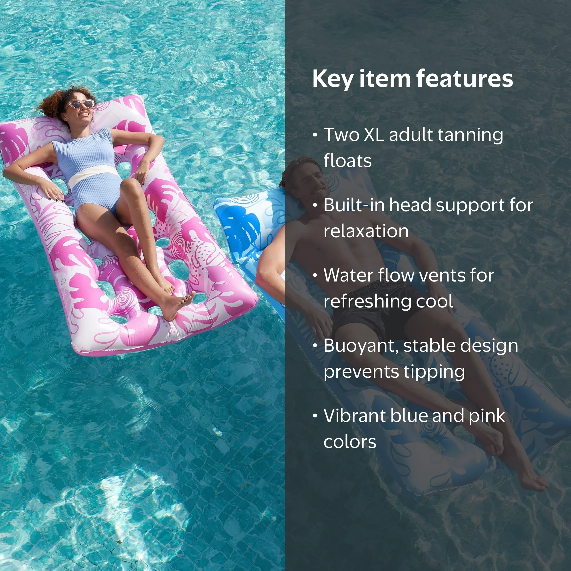Joyfy Inflatable Pool Float Lounger Adults, 2 Pack XL Floaties