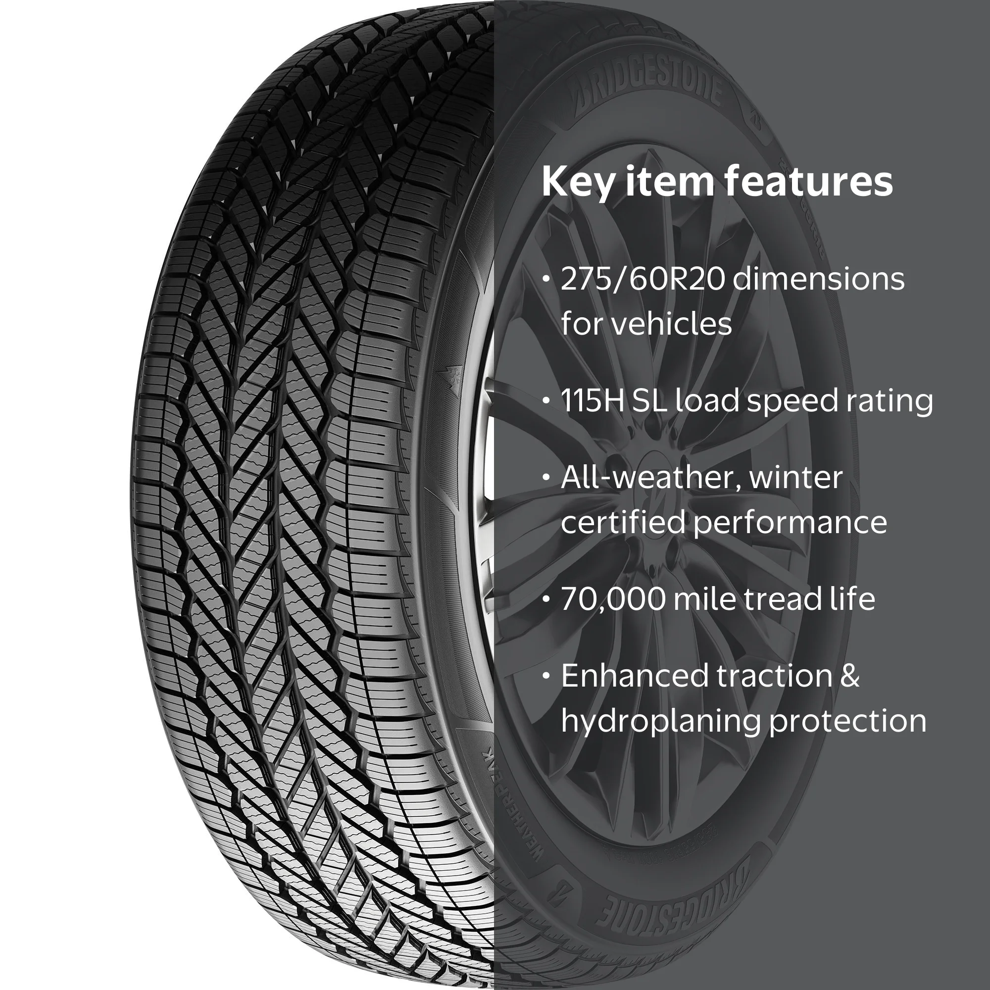 Bridgestone, Passenger Tire, All Weather, 275/60R20, 115H