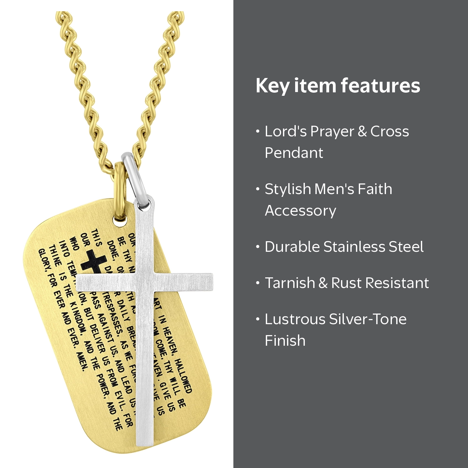 Believe Men's Stainless Steel Two-Tone Dog Tag and Silver Cross