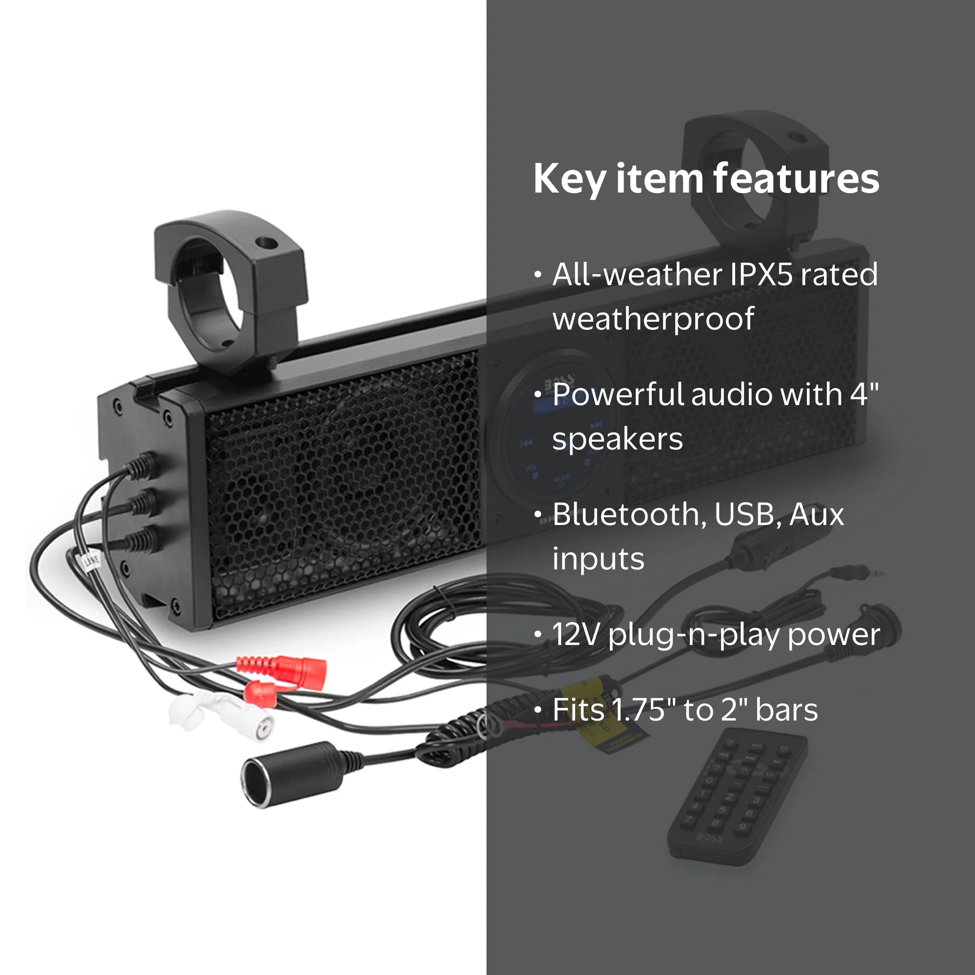 BOSS Audio Systems Weatherproof ATV UTV Sound Bar System BRT18A