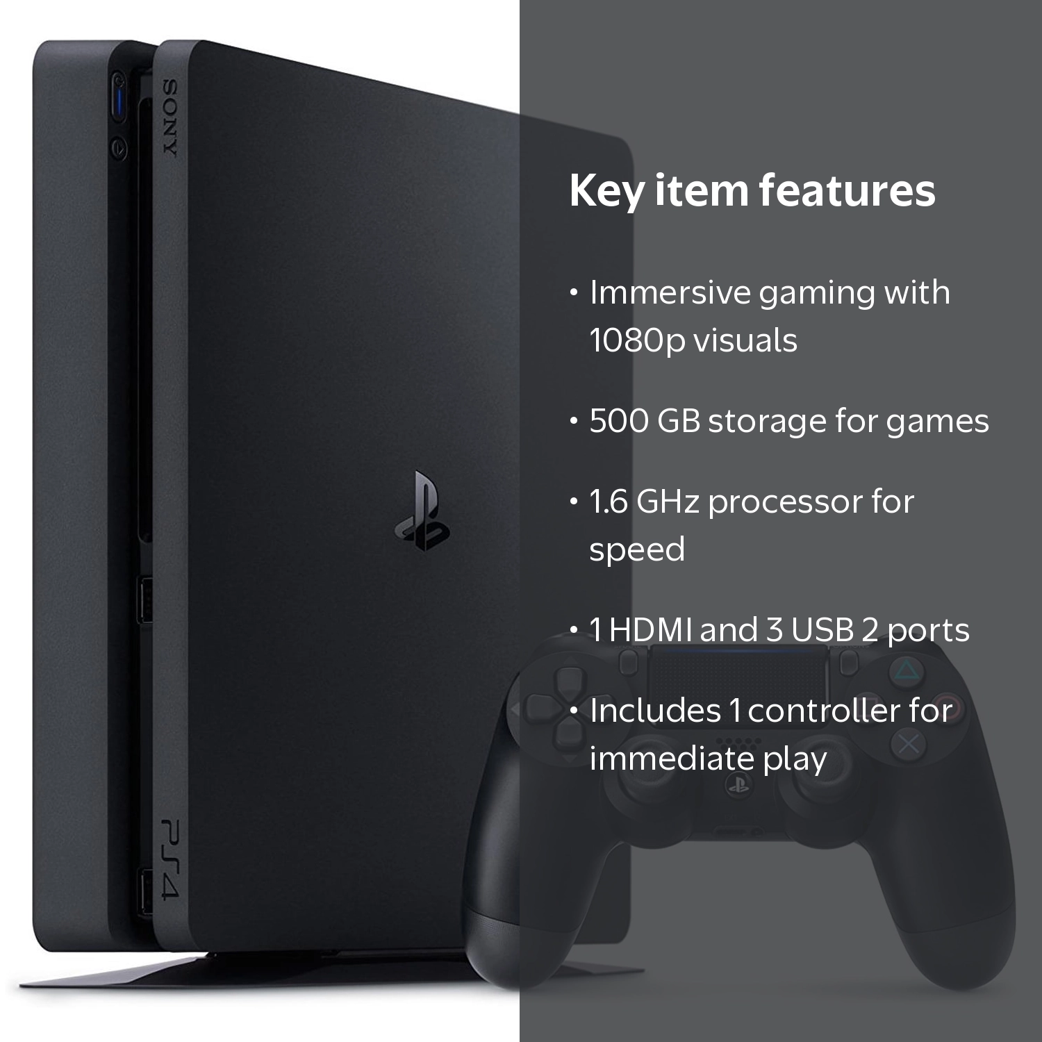 DARZU, PlayStation 4 Slim System, 500GB, Black, CUH-2215AB01