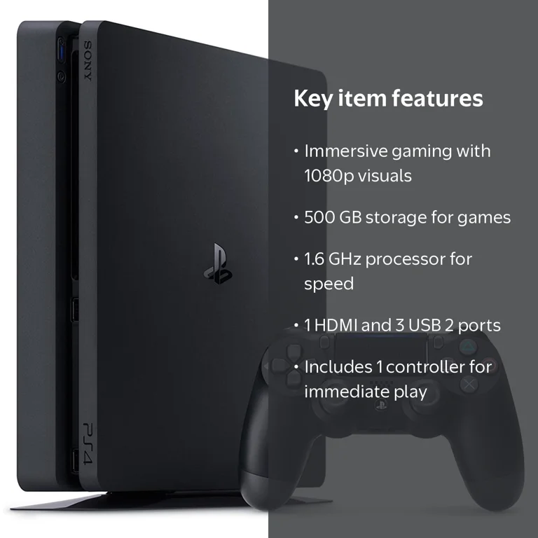 DARZU, PlayStation 4 Slim System, 500GB, Black, CUH-2215AB01