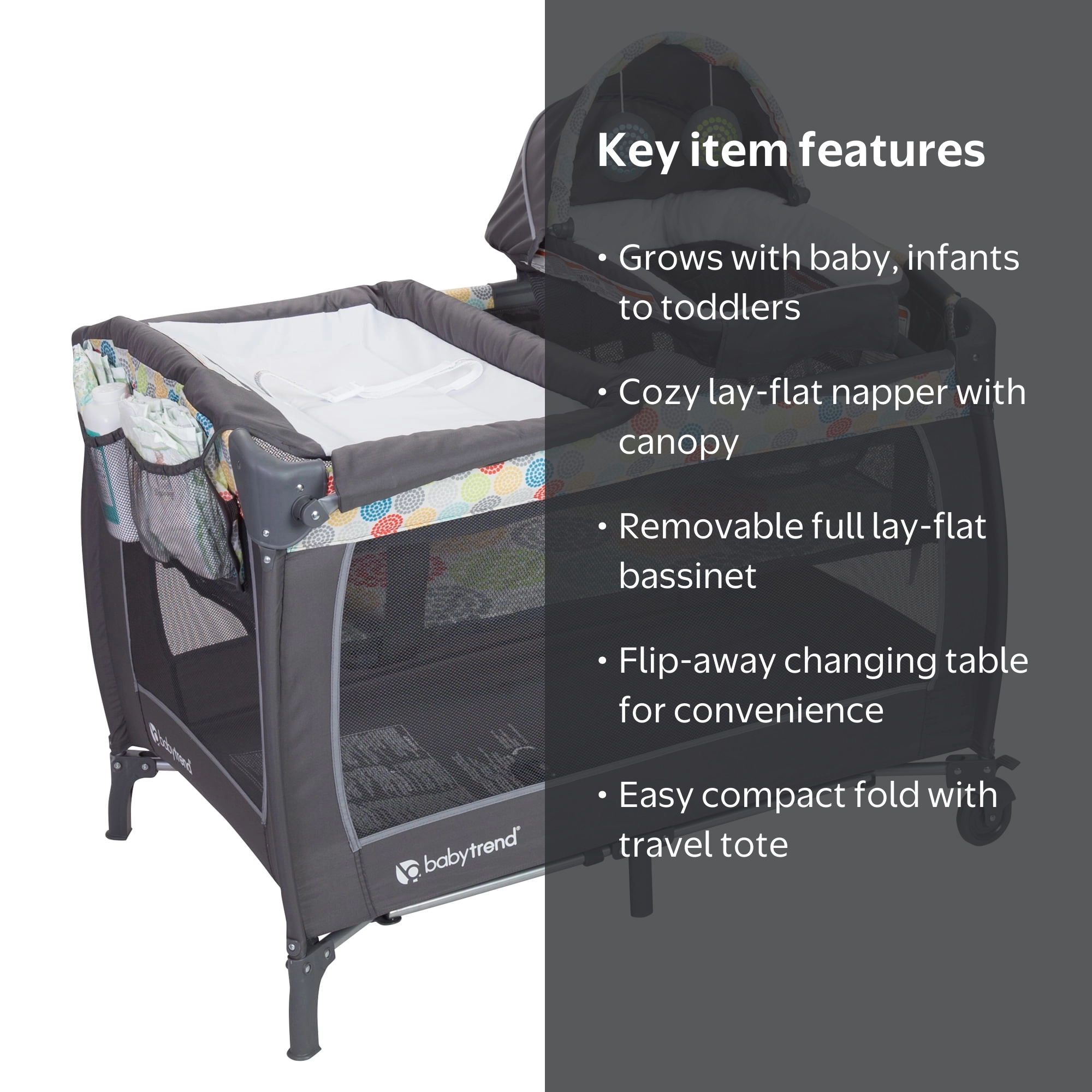 【nino】折り畳みディスプレイスタンド アッシュグレー×ウォールナット Baby Trend Lil Snooze Deluxe II Nursery Center Playard with