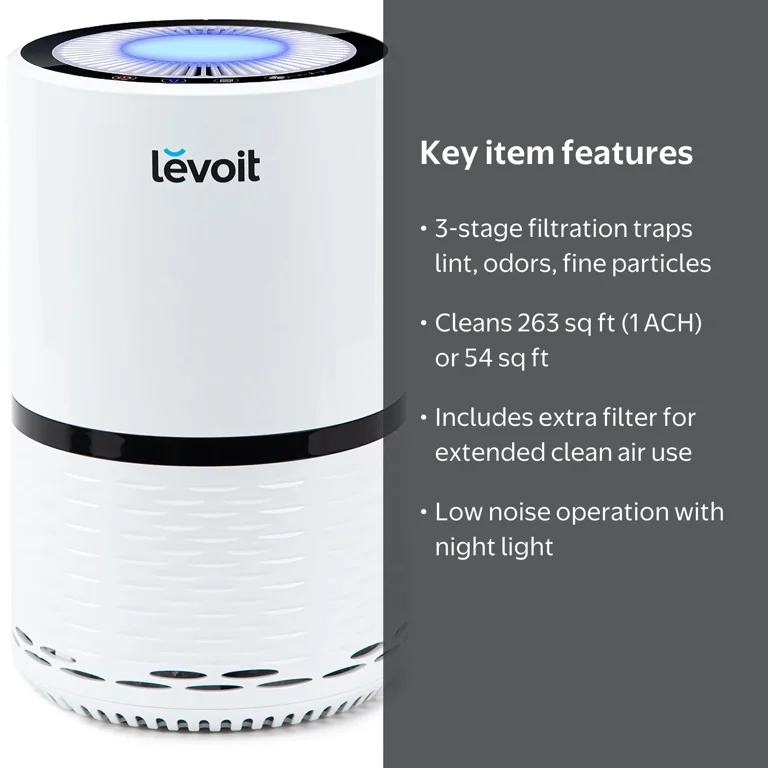 Levoit LV-H132-XR Air Purifier, 263 Sq Ft Coverage, 3-Stage, White