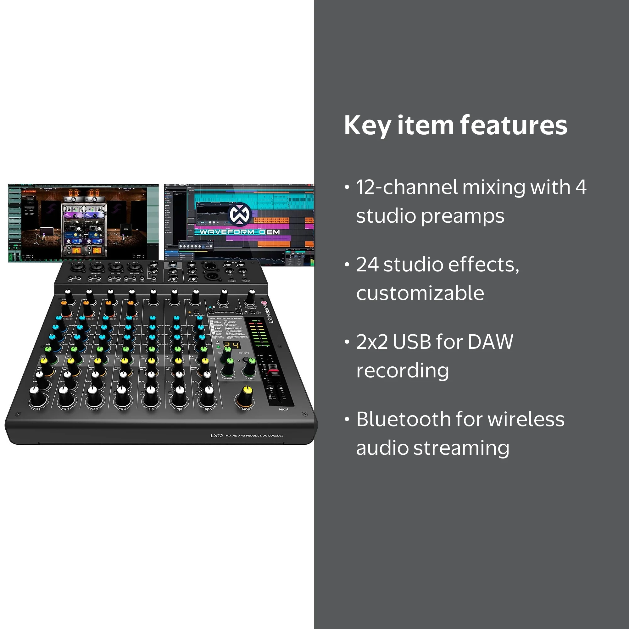 Harbinger LX12 Soundboard Console System, 12-Channel Analog Mixer