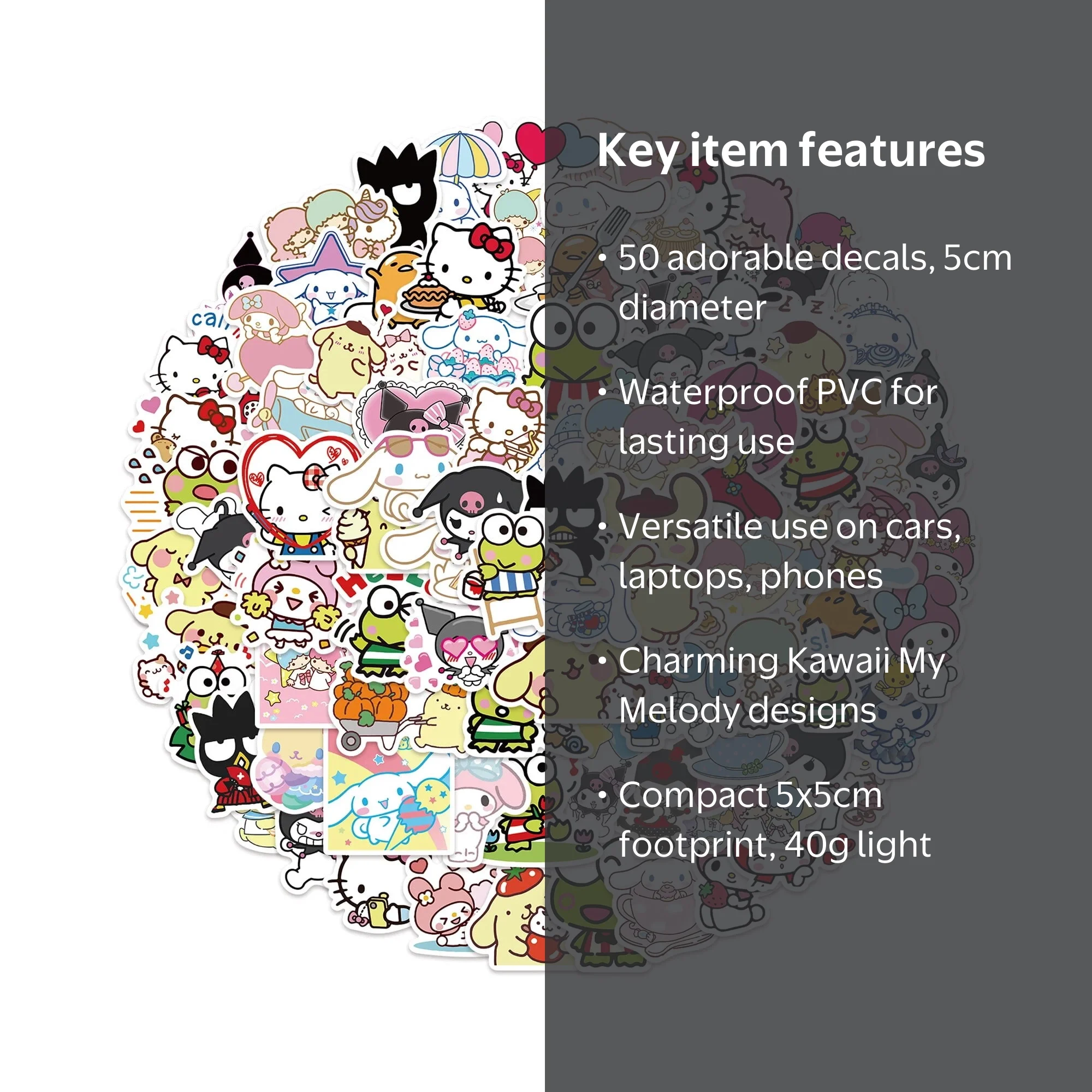 WDAIDJ My Melody, Kuromi Hello Kitty Kawaii DIY Lil' Sticker