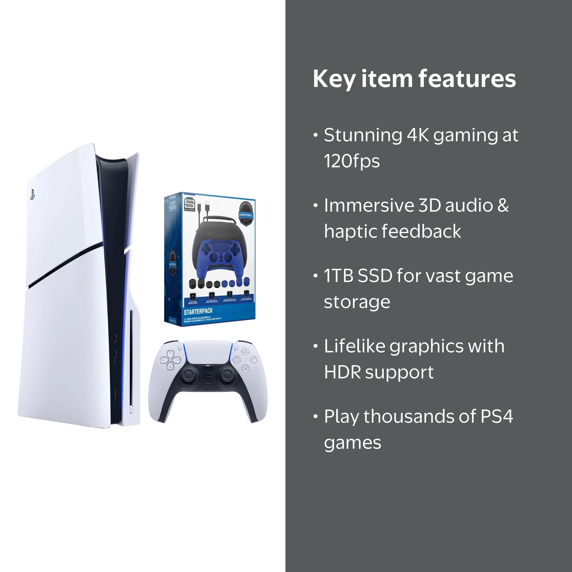 Sony PlayStation 5 - Slim Disc PS5 Console, 1TB SSD, 4K-TV Gaming