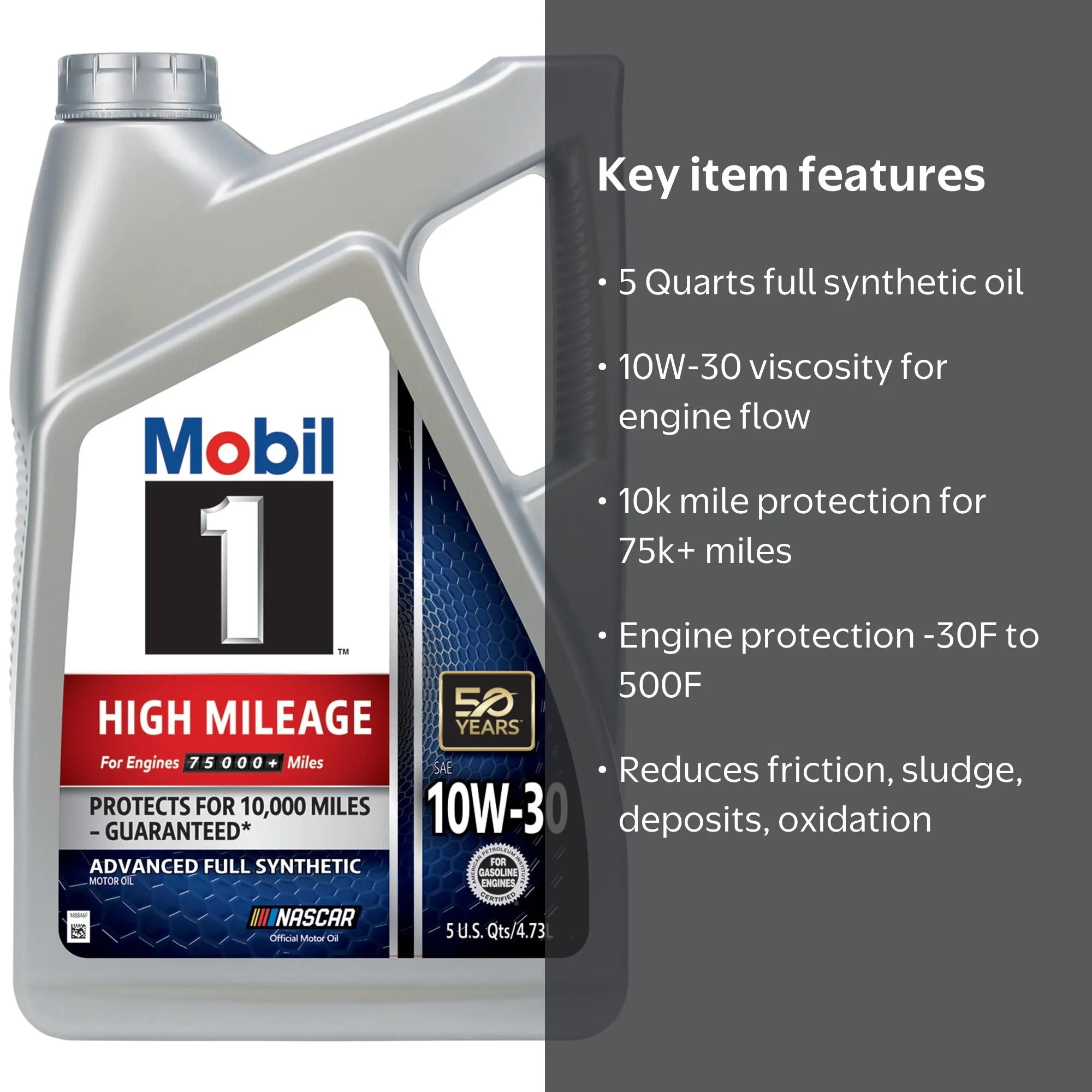 Free Shipping! Mobil 1 High Mileage Full Synthetic Motor Oil 10W