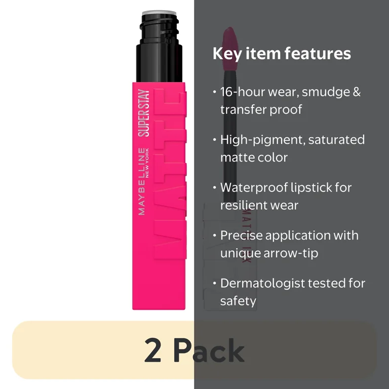 2 pack) Maybelline Super Stay Matte Ink Liquid Lipstick, Lover